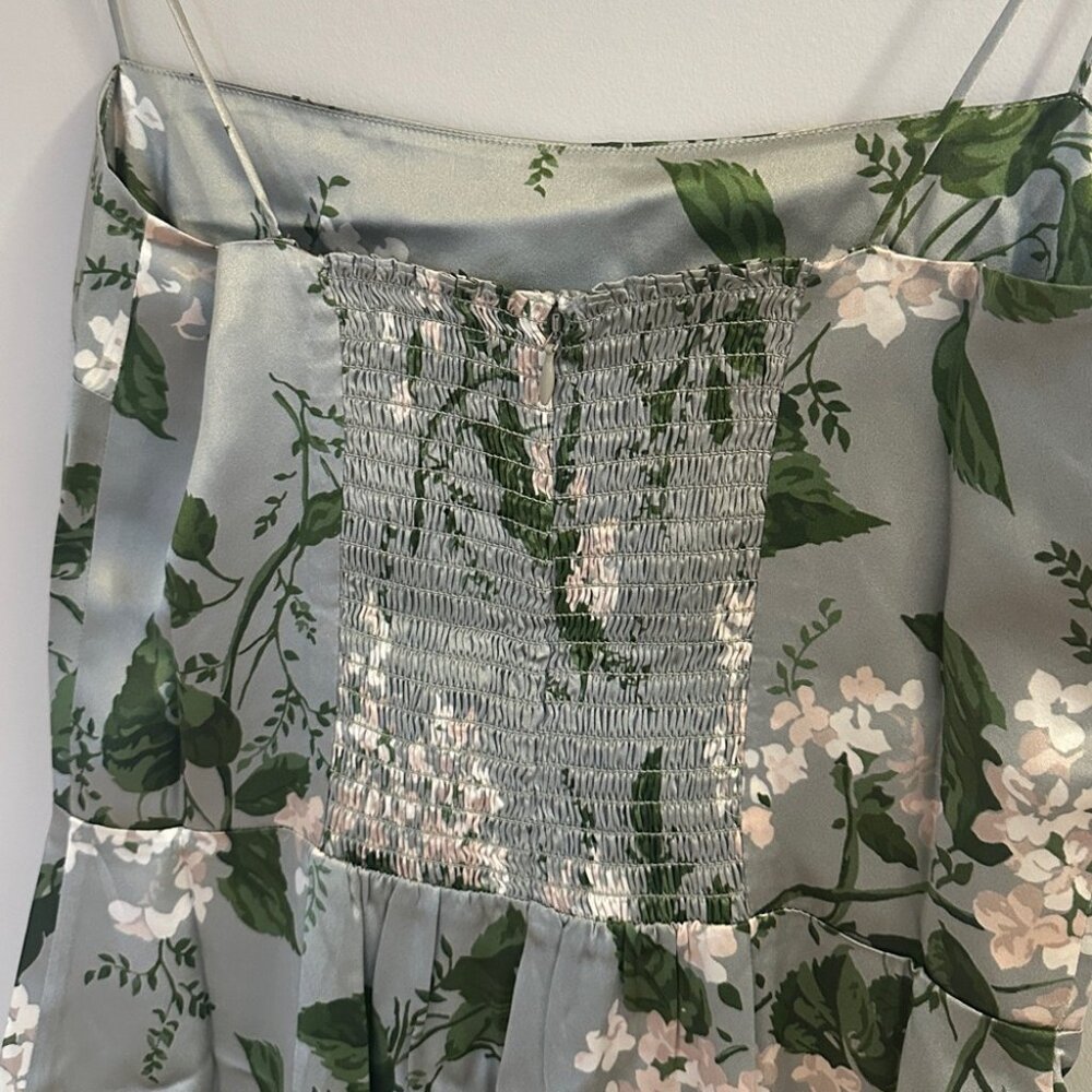 NEW Reformation Frankie Long Silk Dress in Tea Garden Green Floral | size 2 - Picture 11 of 12